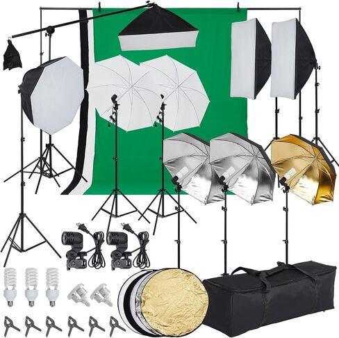 Photography Lighting Kit – 8.5x10ft Backdrop Stand, 45W 5500K LED Softbox, Umbrella, 5 Tripod Stands – Studio Video Set in Saudi Arabia