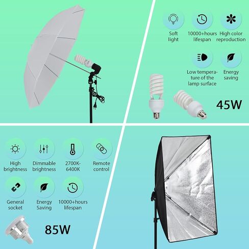 Photography Lighting Kit – 8.5x10ft Backdrop Stand, 45W 5500K LED Softbox, Umbrella, 5 Tripod Stands – Studio Video Set in Saudi Arabia