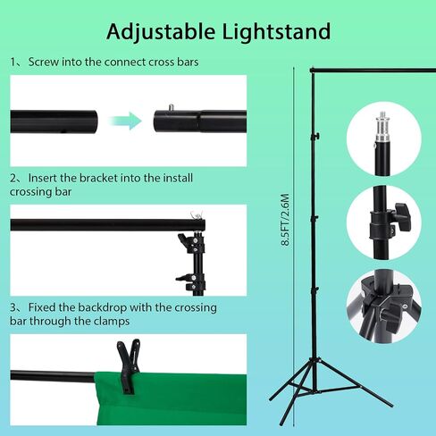 Complete Photography Lighting Kit – 8.5x10ft Backdrop Stand, 5 Tripods, 45W/85W 5500K LED Softbox & Umbrella, Continuous Studio Lighting, Photo Backdrops for Portrait, Video in Saudi Arabia