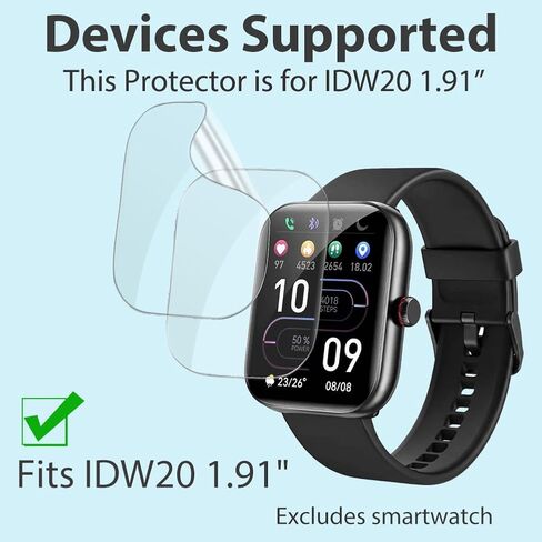 Screen Protector for 1.91" Smartwatch IDW20, Compatible with Yoever, TOOBUR Fitness Tracker, Flexible TPU Film, Full Coverage, Self-Healing, High Definition Clear in Kuwait