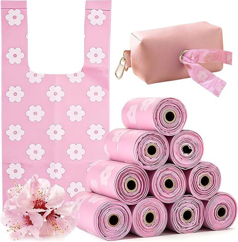 On-The-Go Sanitary Napkin Disposal Bags Cherry Sakura Scented Trash Bag with Pink Dispenser 0.5 Gallon, Disposable feminine Period Disposal Bags, Fits Tampons, Sanitary Napkins, Diapers, 150 Pcs in Saudi Arabia