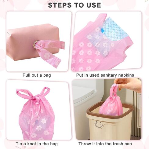 On-The-Go Sanitary Napkin Disposal Bags Cherry Sakura Scented Trash Bag with Pink Dispenser 0.5 Gallon, Disposable feminine Period Disposal Bags, Fits Tampons, Sanitary Napkins, Diapers, 150 Pcs in Saudi Arabia