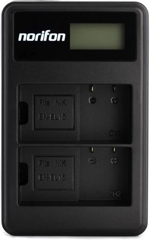 شاحن USB نوريفون EN-EL15 ثنائي القناة LCD لنيكون D500، D600 | متوافق مع كاميرات نيكون 1 V1، D610، D7000، D7100، D7200، D750، D800، D800E، D810، D810A in Kuwait