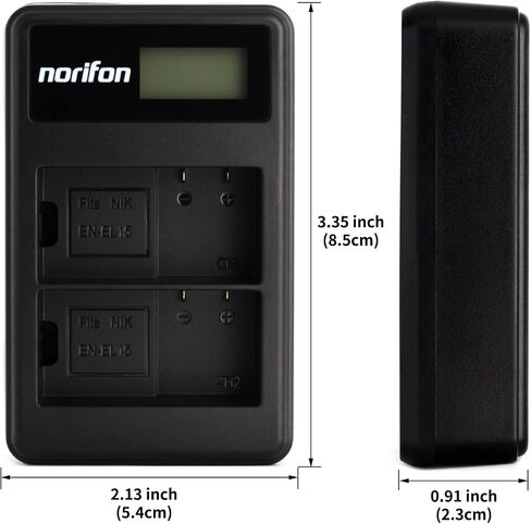 شاحن USB نوريفون EN-EL15 ثنائي القناة LCD لنيكون D500، D600 | متوافق مع كاميرات نيكون 1 V1، D610، D7000، D7100، D7200، D750، D800، D800E، D810، D810A in Kuwait