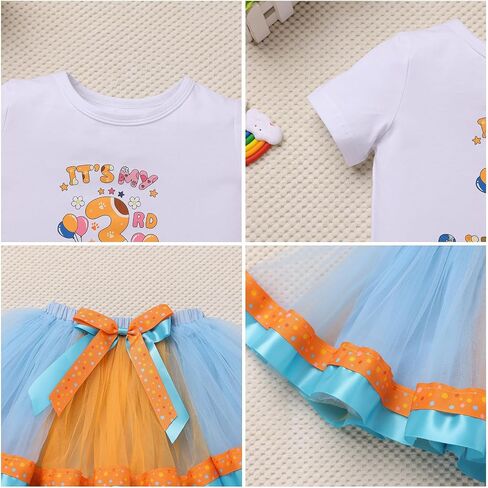 IBTOM CASTLE Toddler 3rd Birthday Girls Outfit T-Shirt Tutu Skirt Sets | Three Year Old Birthday T-Shirt Tutu Dress Set with Blue Dog Ears Clips,Third Birthday Outfits Girl for Smash Cake Photoshoot in Saudi Arabia