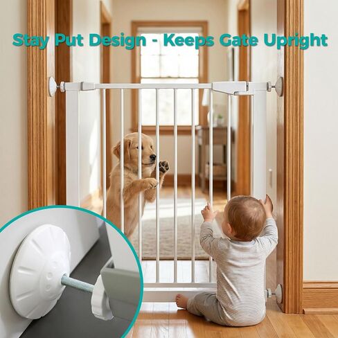 Baby Gate Extender Kit, 4 Cups, 4 M8x125mm Spindle Rods, White | 3.15-inch PP/TPE baby gate wall protectors; steel cores; pressure-mounted, no-drill fit; wider contact area for stability in Kuwait