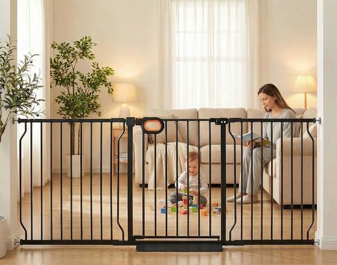90.6-95.2 Inch Extra Wide Baby Gate for Stairs Doorways | Large Long Gate,Walk Through Pressure Mounted Dog Gates for Large Opennings, Metal Indoor Safety Gate for Kids or Pets,Black in Saudi Arabia