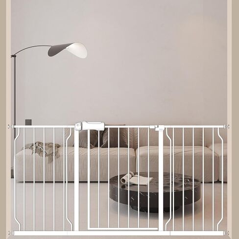 ALLAIBB Extra Wide Baby Gate Pressure Mount with Auto-Close, White Metal Safety Gate for Stairs & Doorways - Child Proof, Pet Barrier for Hallways, Kitchen, Living Room for 57.48-62.02 inch in Saudi Arabia