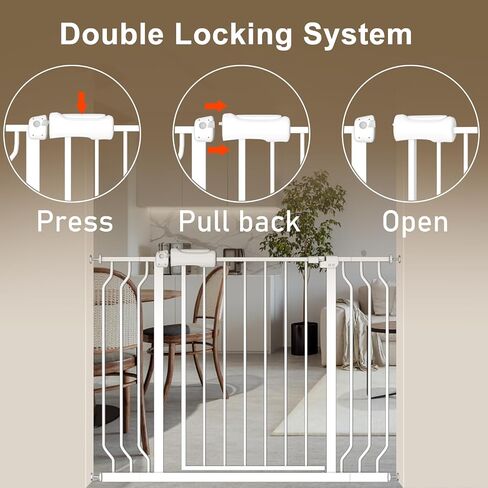 ALLAIBB Extra Wide Baby Gate Pressure Mount with Auto-Close, White Metal Safety Gate for Stairs & Doorways - Child Proof, Pet Barrier for Hallways, Kitchen, Living Room for 57.48-62.02 inch in Saudi Arabia