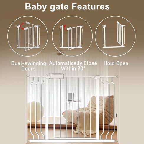 ALLAIBB Extra Wide Baby Gate Pressure Mount with Auto-Close, White Metal Safety Gate for Stairs & Doorways - Child Proof, Pet Barrier for Hallways, Kitchen, Living Room for 57.48-62.02 inch in Saudi Arabia