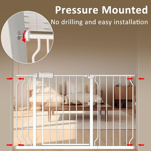 ALLAIBB Extra Wide Baby Gate Pressure Mount with Auto-Close, White Metal Safety Gate for Stairs & Doorways - Child Proof, Pet Barrier for Hallways, Kitchen, Living Room for 57.48-62.02 inch in Saudi Arabia
