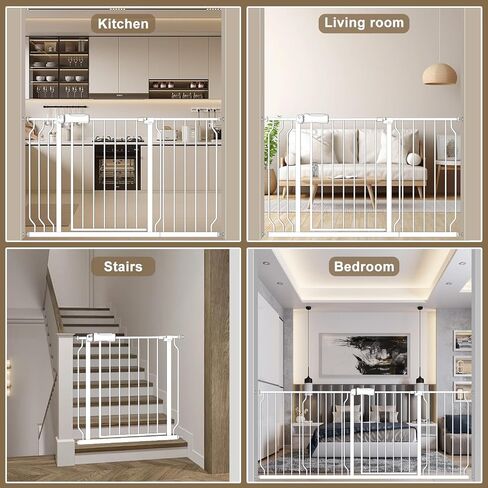 ALLAIBB Extra Wide Baby Gate Pressure Mount with Auto-Close, White Metal Safety Gate for Stairs & Doorways - Child Proof, Pet Barrier for Hallways, Kitchen, Living Room for 57.48-62.02 inch in Saudi Arabia