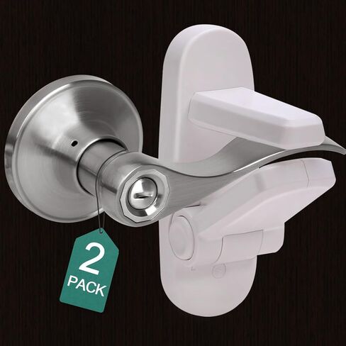 Childproof Door Lever Lock(2 Pack) Door Locks for Kids Safety,Preventing Babies From Opening Doors,Child Proof Door Lock with 3M Adhesive,Easy Install & Remove,Durable ABS,White in Saudi Arabia
