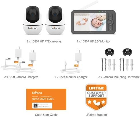 Levana Nala Video Baby Monitor, 5.5" 1080P Screen, 2 Night Vision PTZ Cameras, 22 Hour Battery Life, 5000mAH Battery, No WiFi, Two-Way Talk, 1000ft of Range Baby Cameras in Kuwait