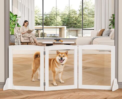 Snughome Clear Freestanding Dog Gate Indoor, 23.62''H Acrylic Transparent Pet Gate for Dogs, Expands Up to 59'' Wide Foldable Pet Barrier, Adjustable Room Divider Fence for Stairs Doorways, 3 Panel in Saudi Arabia