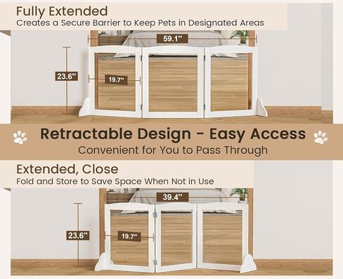 Snughome Clear Freestanding Dog Gate Indoor, 23.62''H Acrylic Transparent Pet Gate for Dogs, Expands Up to 59'' Wide Foldable Pet Barrier, Adjustable Room Divider Fence for Stairs Doorways, 3 Panel in Saudi Arabia