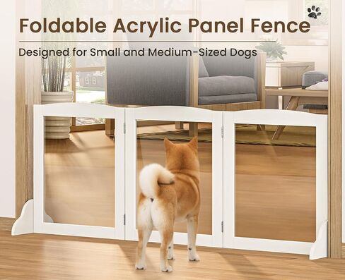 Snughome Clear Freestanding Dog Gate Indoor, 23.62''H Acrylic Transparent Pet Gate for Dogs, Expands Up to 59'' Wide Foldable Pet Barrier, Adjustable Room Divider Fence for Stairs Doorways, 3 Panel in Saudi Arabia