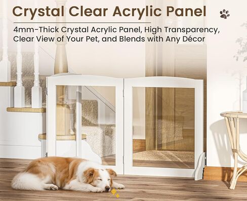 Snughome Clear Freestanding Dog Gate Indoor, 23.62''H Acrylic Transparent Pet Gate for Dogs, Expands Up to 59'' Wide Foldable Pet Barrier, Adjustable Room Divider Fence for Stairs Doorways, 3 Panel in Saudi Arabia