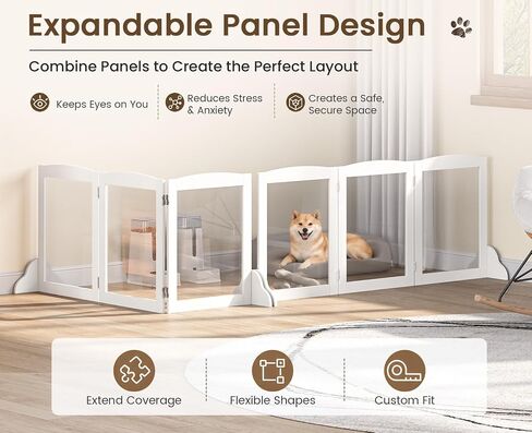 Snughome Clear Freestanding Dog Gate Indoor, 23.62''H Acrylic Transparent Pet Gate for Dogs, Expands Up to 59'' Wide Foldable Pet Barrier, Adjustable Room Divider Fence for Stairs Doorways, 3 Panel in Saudi Arabia