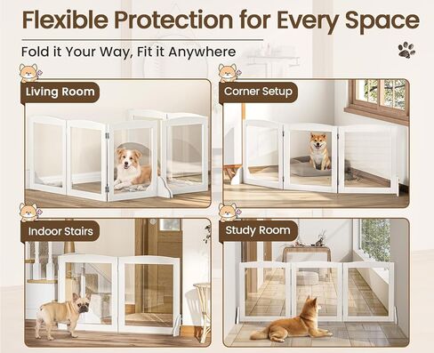Snughome Clear Freestanding Dog Gate Indoor, 23.62''H Acrylic Transparent Pet Gate for Dogs, Expands Up to 59'' Wide Foldable Pet Barrier, Adjustable Room Divider Fence for Stairs Doorways, 3 Panel in Saudi Arabia