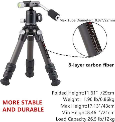 Carbon Fiber Tripod Tabletop Camera Tripod Metal Mini Tripod with 360 degree Metal ball head with handle for Camera and Phone ,Compatible with Canon,Nikon,Sony Cameras. in Saudi Arabia