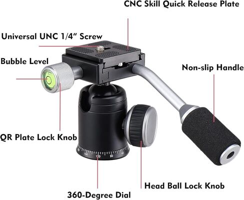 Carbon Fiber Tripod Tabletop Camera Tripod Metal Mini Tripod with 360 degree Metal ball head with handle for Camera and Phone ,Compatible with Canon,Nikon,Sony Cameras. in Saudi Arabia