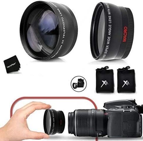 PRO 72mm Wide Angle Lens w/Macro + PRO 72mm 2 x Telephoto Lens KIT + 72mm-72mm Step-up Ring for All 72mm Lenses and Cameras in Saudi Arabia