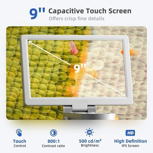 Microscope, Digital Microscope Biological 1200x 9 Inch IPS Touch Screen 1080P Triple Camera Slide Set for Adults Children Educational Electronics Repair,for Homeschool Lab in Kuwait