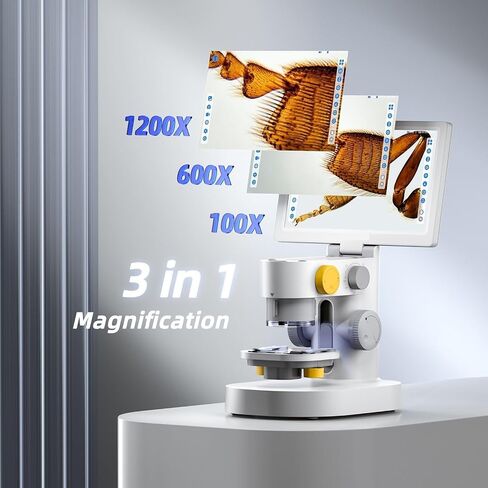 Microscope, Digital Microscope Biological 1200x 9 Inch IPS Touch Screen 1080P Triple Camera Slide Set for Adults Children Educational Electronics Repair,for Homeschool Lab in Kuwait