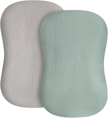 2 Pack Muslin Cotton Baby Lounger Replacement Cover, Ultra Soft Lightweight Breathable Skin Friendly Washable Removable Slipcover for Infant Newborn Lounger, Green & Grey, 30.3 x 21.6 Inches in Saudi Arabia