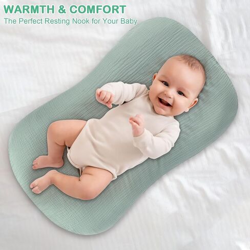 2 Pack Muslin Cotton Baby Lounger Replacement Cover, Ultra Soft Lightweight Breathable Skin Friendly Washable Removable Slipcover for Infant Newborn Lounger, Green & Grey, 30.3 x 21.6 Inches in Saudi Arabia