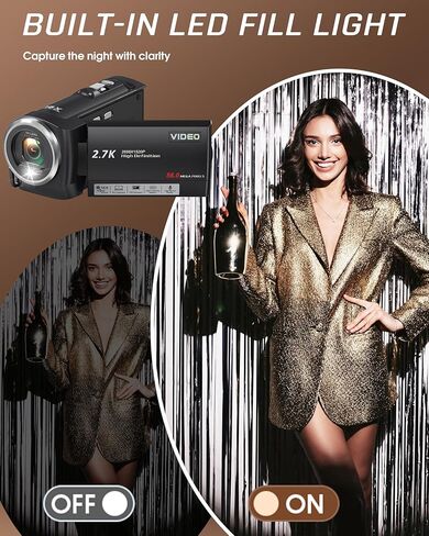 Video Camera Camcorder, QHD 2.7K 56MP 16X Digital Zoom Vlogging Camera | 2.8" 270° Rotatable Screen Camcorder, Built-in LED Fill Light Camcorder for YouTube with 32GB Card and Two Batteries in Kuwait