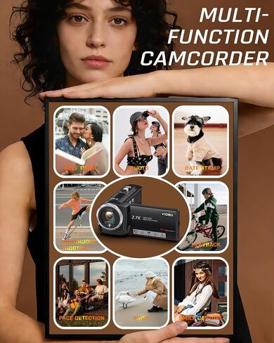 Video Camera Camcorder, QHD 2.7K 56MP 16X Digital Zoom Vlogging Camera | 2.8" 270° Rotatable Screen Camcorder, Built-in LED Fill Light Camcorder for YouTube with 32GB Card and Two Batteries in Kuwait