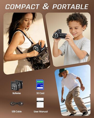Video Camera Camcorder, QHD 2.7K 56MP 16X Digital Zoom Vlogging Camera | 2.8" 270° Rotatable Screen Camcorder, Built-in LED Fill Light Camcorder for YouTube with 32GB Card and Two Batteries in Kuwait