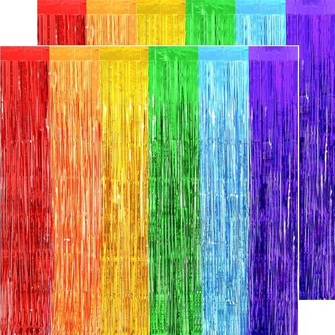 Back to School Decorations, 3.2x8.2 FT Thicken Rainbow Fringe Backdrop Curtains Coloful Metallic Party Streamers 2 Pack in Saudi Arabia