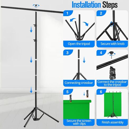 8x7.2ft Green Screen Backdrop Kit with Reverse Folding Base | Portable Green Screen T-Shape Stand with 5 Spring Clamps, Sandbag, Carry Bag for Zoom Video Streaming Photography in Kuwait