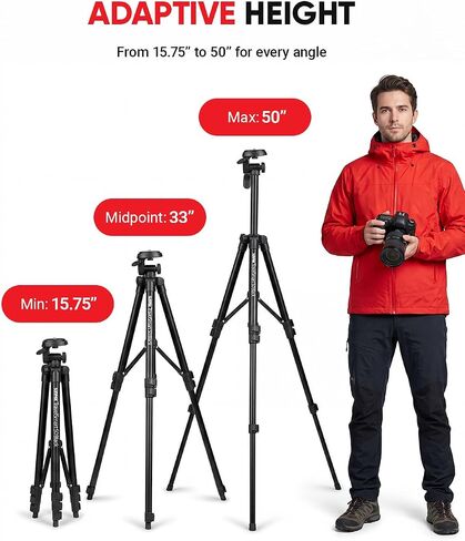 Sunpak TravelSmart 50 Black 50-Inch Aluminum Travel Tripod with Carry Bag | Compact travel tripod collapses to 16.5". Supports up to 4.4 lbs. Works with compact cameras, smartphones & GoPros. in Saudi Arabia