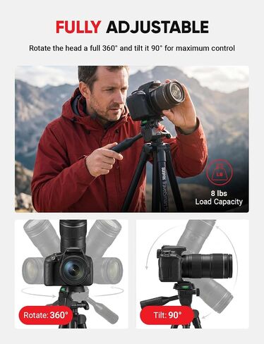 Sunpak TravelSmart 50 Black 50-Inch Aluminum Travel Tripod with Carry Bag | Compact travel tripod collapses to 16.5". Supports up to 4.4 lbs. Works with compact cameras, smartphones & GoPros. in Saudi Arabia