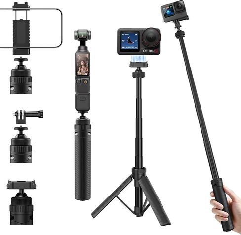 Magnetic Quick Release Tripod One-Touch Deploy Selfie Stick Tripod | 24.2"/61.5cm Extendable phone Tripod for DJI Osmo Pocket 3/Action 6/5 Pro Stand Vlogging Tripod for Action Cameras. in Saudi Arabia