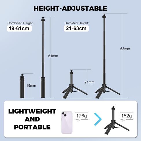 Magnetic Quick Release Tripod One-Touch Deploy Selfie Stick Tripod | 24.2"/61.5cm Extendable phone Tripod for DJI Osmo Pocket 3/Action 6/5 Pro Stand Vlogging Tripod for Action Cameras. in Saudi Arabia