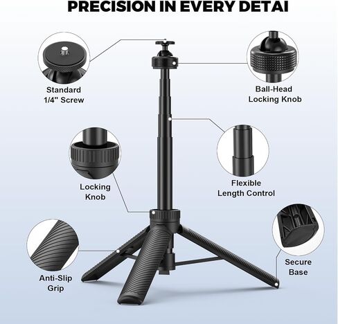 Magnetic Quick Release Tripod One-Touch Deploy Selfie Stick Tripod | 24.2"/61.5cm Extendable phone Tripod for DJI Osmo Pocket 3/Action 6/5 Pro Stand Vlogging Tripod for Action Cameras. in Saudi Arabia