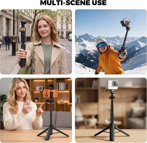 Magnetic Quick Release Tripod One-Touch Deploy Selfie Stick Tripod | 24.2"/61.5cm Extendable phone Tripod for DJI Osmo Pocket 3/Action 6/5 Pro Stand Vlogging Tripod for Action Cameras. in Saudi Arabia