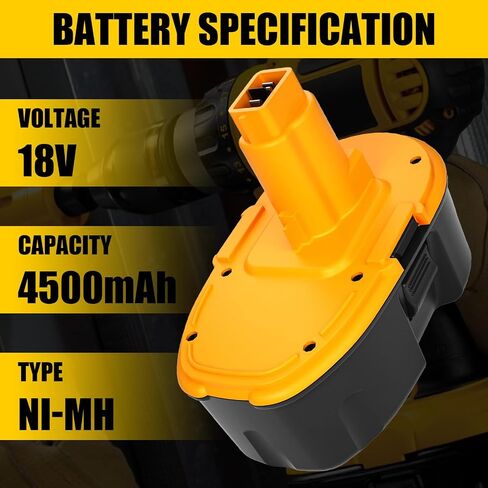 قطعتان بديلتان بقدرة 4500 مللي أمبير في الساعة DC9096 لبطارية Dewalt 18V وشاحن DC9310 | متوافقة مع بطارية ديوالت 18 فولت Ni-Mh XRP DC9096 DW9098 DW9099 DW9095 DW9096 DE9039 أدوات كهربائية لاسلكية (متعددة) in Kuwait
