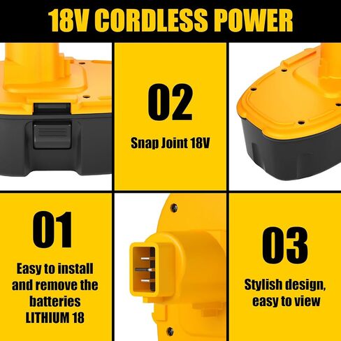 قطعتان بديلتان بقدرة 4500 مللي أمبير في الساعة DC9096 لبطارية Dewalt 18V وشاحن DC9310 | متوافقة مع بطارية ديوالت 18 فولت Ni-Mh XRP DC9096 DW9098 DW9099 DW9095 DW9096 DE9039 أدوات كهربائية لاسلكية (متعددة) in Kuwait