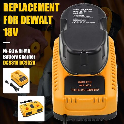 قطعتان بديلتان بقدرة 4500 مللي أمبير في الساعة DC9096 لبطارية Dewalt 18V وشاحن DC9310 | متوافقة مع بطارية ديوالت 18 فولت Ni-Mh XRP DC9096 DW9098 DW9099 DW9095 DW9096 DE9039 أدوات كهربائية لاسلكية (متعددة) in Kuwait