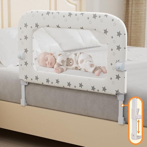Bed Rail for Toddlers, 32" Foldable Bed Rail for Baby, Adjustable Height | One Click Folding,Breathable Fabric, Safe Metal Frame, Fits Crib,Twin, Bunk, Full Size, Queen & King Bed in Saudi Arabia