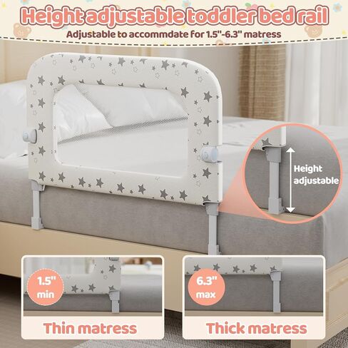 Bed Rail for Toddlers, 32" Foldable Bed Rail for Baby, Adjustable Height | One Click Folding,Breathable Fabric, Safe Metal Frame, Fits Crib,Twin, Bunk, Full Size, Queen & King Bed in Saudi Arabia