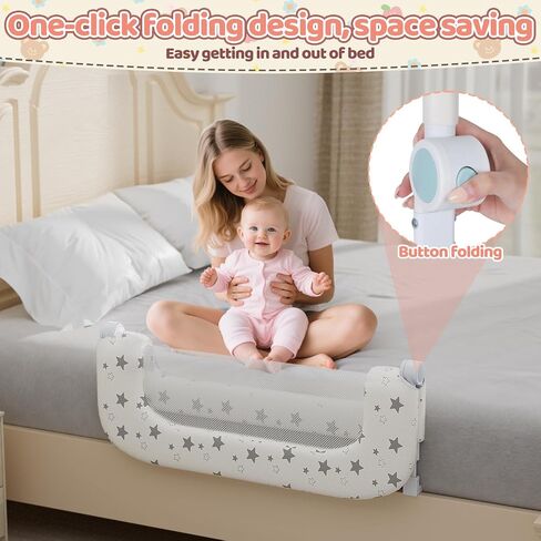 Bed Rail for Toddlers, 32" Foldable Bed Rail for Baby, Adjustable Height | One Click Folding,Breathable Fabric, Safe Metal Frame, Fits Crib,Twin, Bunk, Full Size, Queen & King Bed in Saudi Arabia