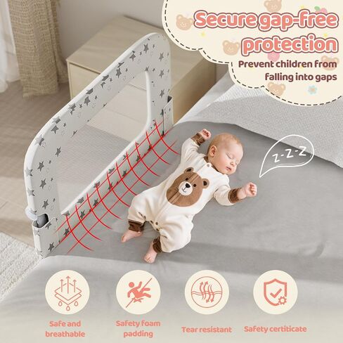 Bed Rail for Toddlers, 32" Foldable Bed Rail for Baby, Adjustable Height | One Click Folding,Breathable Fabric, Safe Metal Frame, Fits Crib,Twin, Bunk, Full Size, Queen & King Bed in Saudi Arabia