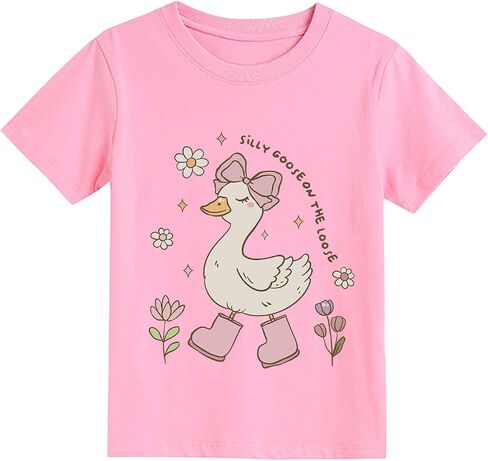 Todder Girls Shirt Kids Tops Silly Goose Flower Cute Tees T-Shirts 2-7 Years in Saudi Arabia